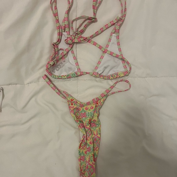 Green & Pink Patterned Thong Bikini - Picture 2 of 2